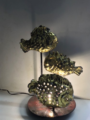 Sculptuur getiteld "Poissons lumineux" door Michel, Origineel Kunstwerk, Metalen