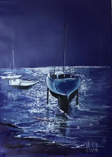 Painting titled "Solitude bleue" by Michel, Original Artwork, Acrylic