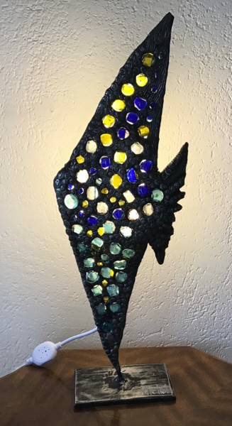 Sculpture titled "Poisson lumineux" by Michel, Original Artwork, Metals