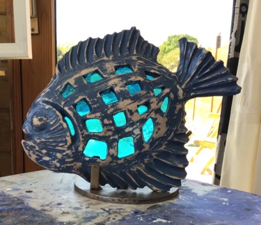 Sculpture intitulée "vitrail poisson" par Michel, Œuvre d'art originale, Terre cuite