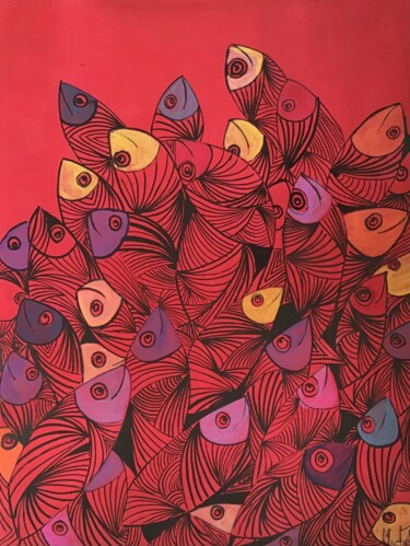 Peinture intitulée "Tête en l’air" par Michel, Œuvre d'art originale, Acrylique Monté sur Carton