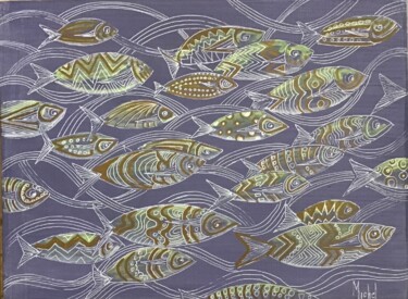 Peinture intitulée "Gold fisch" par Michel, Œuvre d'art originale, Acrylique Monté sur Carton