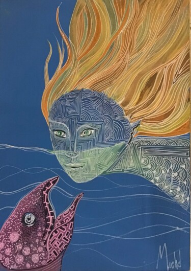 Peinture intitulée "Rencontre" par Michel, Œuvre d'art originale, Aquarelle