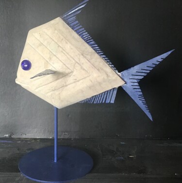 Sculpture intitulée "» marbre poisson bl…" par Michel, Œuvre d'art originale, Pierre