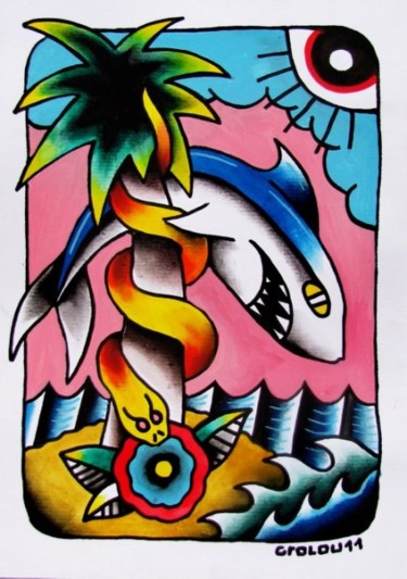 Pintura titulada "requin" por Louis Danjou, Obra de arte original