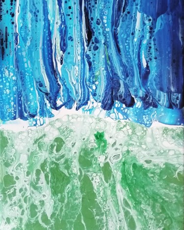 Painting titled "La vague verte" by Louis Garcia, Original Artwork, Acrylic Mounted on Wood Stretcher frame