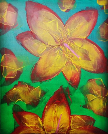 Painting titled "Lys de printemps" by Louis Garcia, Original Artwork, Acrylic Mounted on Wood Stretcher frame