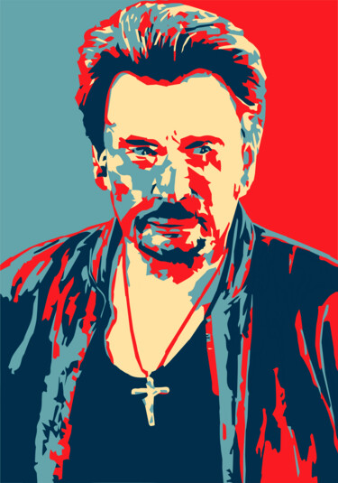 Digitale Kunst mit dem Titel "Johnny Hallyday" von Louis Garcia, Original-Kunstwerk, 2D digitale Arbeit