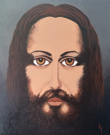 Painting titled "Jésus Christ" by Louis Garcia, Original Artwork, Acrylic Mounted on Wood Stretcher frame