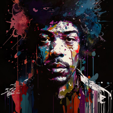 Arts numériques intitulée "Jimi Hendrix pop art" par Louis Garcia, Œuvre d'art originale, Image générée par l'IA