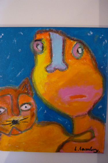 Schilderij getiteld "Onze Kat" door Louis Lambry, Origineel Kunstwerk, Acryl