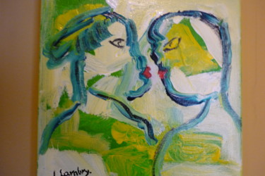 Schilderij getiteld "The Kiss" door Louis Lambry, Origineel Kunstwerk, Acryl