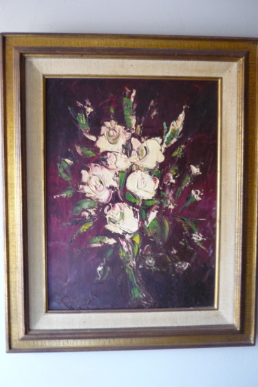 Schilderij getiteld "Flowers" door Louis Lambry, Origineel Kunstwerk, Olie