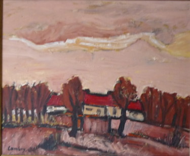 Schilderij getiteld "Boerenwerf  ( F 375…" door Louis Lambry, Origineel Kunstwerk, Olie