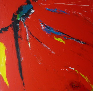 Schilderij getiteld "Red Silence      (A…" door Louis Lambry, Origineel Kunstwerk, Acryl Gemonteerd op Frame voor houten bra…