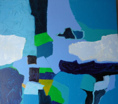 Schilderij getiteld "vandaag is blauw" door Louis Lambry, Origineel Kunstwerk, Acryl Gemonteerd op Frame voor houten brancard