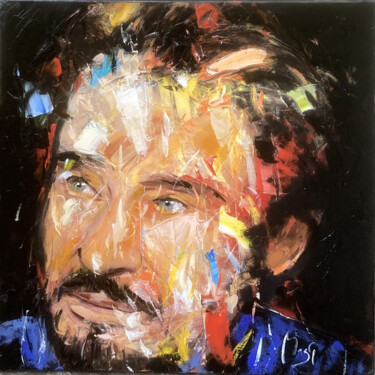 Painting titled "johnny halliday" by Louis Magre, Original Artwork, Oil Mounted on Wood Stretcher frame