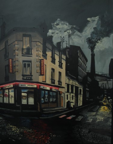 Peinture intitulée "Bar de banlieue 1" par Louis Martinez, Œuvre d'art originale, Huile