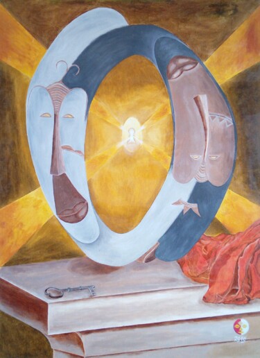 Peinture intitulée "La clé des mondes s…" par Louis Michel Leford Mboukou, Œuvre d'art originale, Huile Monté sur Châssis en…