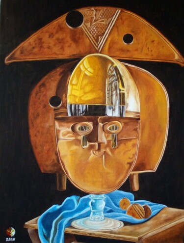 Painting titled "Déchéance" by Louis Michel Leford Mboukou, Original Artwork, Oil Mounted on Wood Stretcher frame