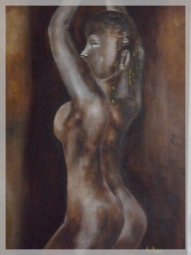 Peinture intitulée "Africaine tressée" par Louis Roblo, Œuvre d'art originale, Huile