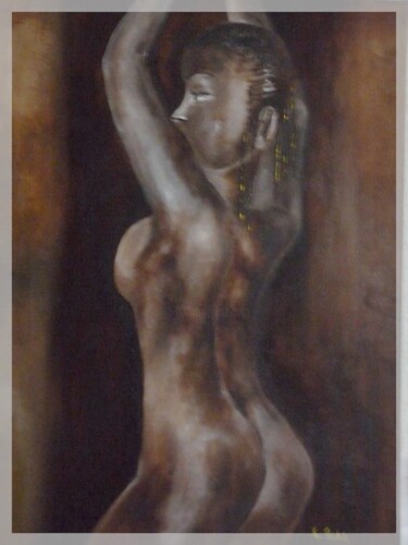 Peinture intitulée "Africaine Nattée" par Louis Roblo, Œuvre d'art originale, Huile