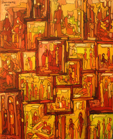 Картина под названием "WINDOWS ART YELLOW…" - Louis Runemberg, Подлинное произведение искусства, Масло