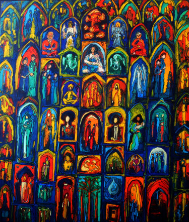 Painting titled "WINDOWS CHURCH 40F.…" by Louis Runemberg, Original Artwork, Oil Mounted on Wood Stretcher frame