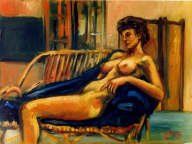 Painting titled " EMELIE NU SUR CANA…" by Louis Runemberg, Original Artwork
