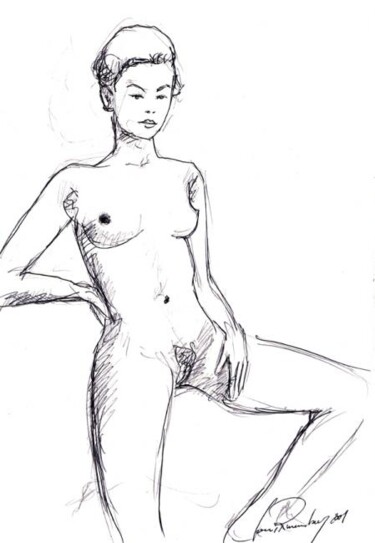 Dibujo titulada "FEMME NUE OEUVRE SU…" por Louis Runemberg, Obra de arte original