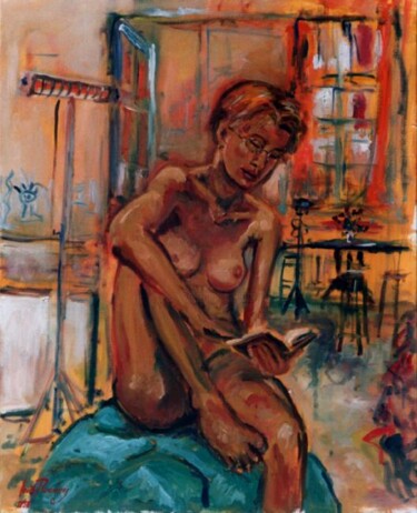 Painting titled "LA LECTRICE NUE DU…" by Louis Runemberg, Original Artwork, Oil