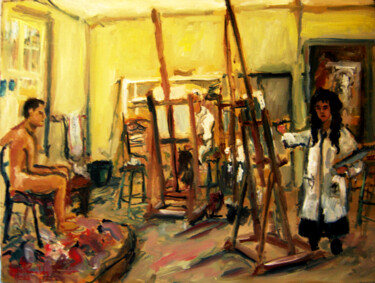 Painting titled "ATELIER PEINTURE BE…" by Louis Runemberg, Original Artwork, Oil Mounted on Wood Stretcher frame