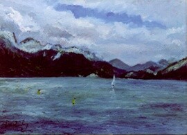 Peinture intitulée "LAC ANNECY FRANCE 1…" par Louis Runemberg, Œuvre d'art originale