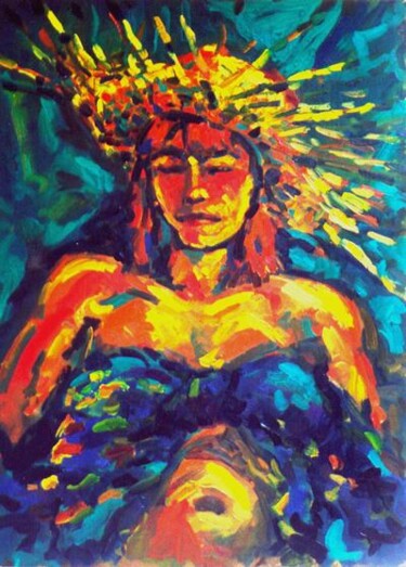 Malerei mit dem Titel "CAROLE AU CHAPEAU D…" von Louis Runemberg, Original-Kunstwerk