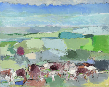 Painting titled "Paysage de Bourgogn…" by Louisa Vernet-Déan, Original Artwork, Acrylic Mounted on Wood Stretcher frame