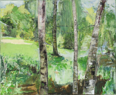 Malerei mit dem Titel "Sous-bois vert et b…" von Louisa Vernet-Déan, Original-Kunstwerk, Acryl Auf Keilrahmen aus Holz monti…