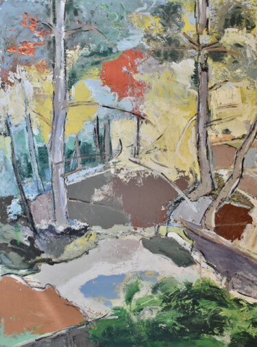 Ζωγραφική με τίτλο "Paysage avec arbres…" από Louisa Vernet-Déan, Αυθεντικά έργα τέχνης, Ακρυλικό Τοποθετήθηκε στο Ξύλινο φο…