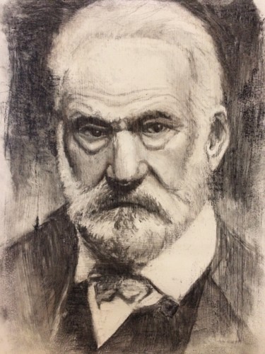 Drawing titled "Victor Hugo" by Louisa Linton, Original Artwork, Charcoal
