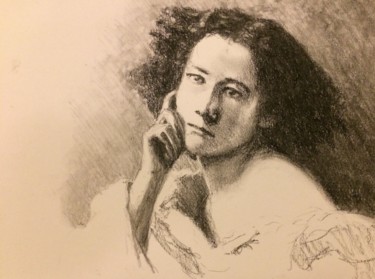 Zeichnungen mit dem Titel "Sarah Bernhardt" von Louisa Linton, Original-Kunstwerk, Kohle