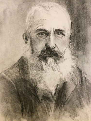 Desenho intitulada "Claude Monet" por Louisa Linton, Obras de arte originais, Carvão