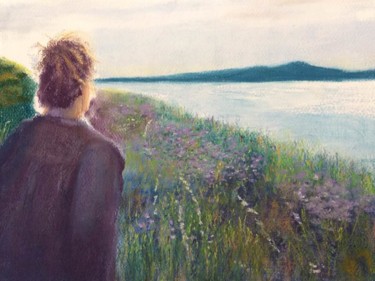 Malerei mit dem Titel "By the lagoon" von Louisa Linton, Original-Kunstwerk, Pastell