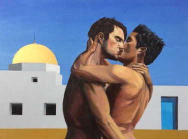 Картина под названием "The Kiss (in Kairou…" - Louisa Linton, Подлинное произведение искусства, Масло