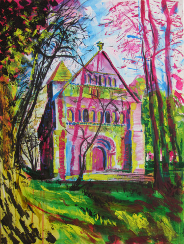 Pintura intitulada "Eglise de Thaon - N…" por Louis Carvalho, Obras de arte originais, Acrílico
