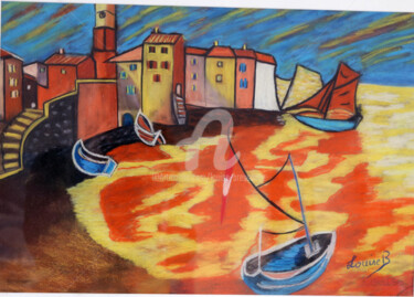 Schilderij getiteld "Saint-Tropez-dansan…" door Louise Bressange, Origineel Kunstwerk, Pastel