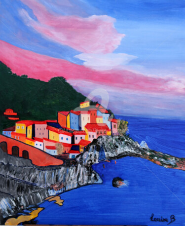 Картина под названием "un-village-en-itali…" - Louise Bressange, Подлинное произведение искусства, Акрил
