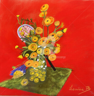 Drawing titled "fleurs-et-balles-ja…" by Louise Bressange, Original Artwork, Pastel