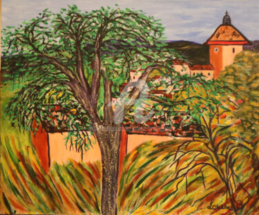 ramatuelle-un-village-provencal.jpg Peinture intitulée "ramatuelle-un-villa…" par Louise Bressange, Œuvre d'art originale, Huile