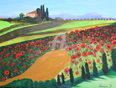 Schilderij getiteld "coquelicots en Tosc…" door Louise Bressange, Origineel Kunstwerk, Olie