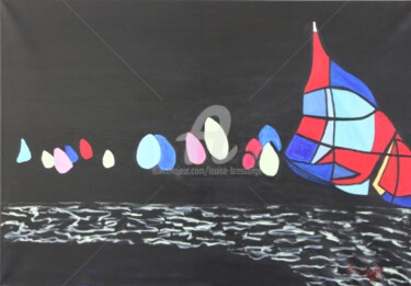 Régate nocturne Peinture intitulée "Régate nocturne" par Louise Bressange, Œuvre d'art originale, Huile