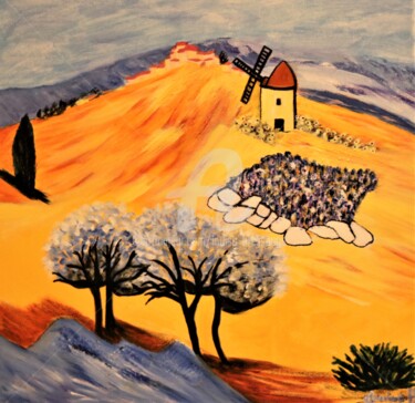 Painting titled "Un moulin en Proven…" by Louise Bressange, Original Artwork, Acrylic